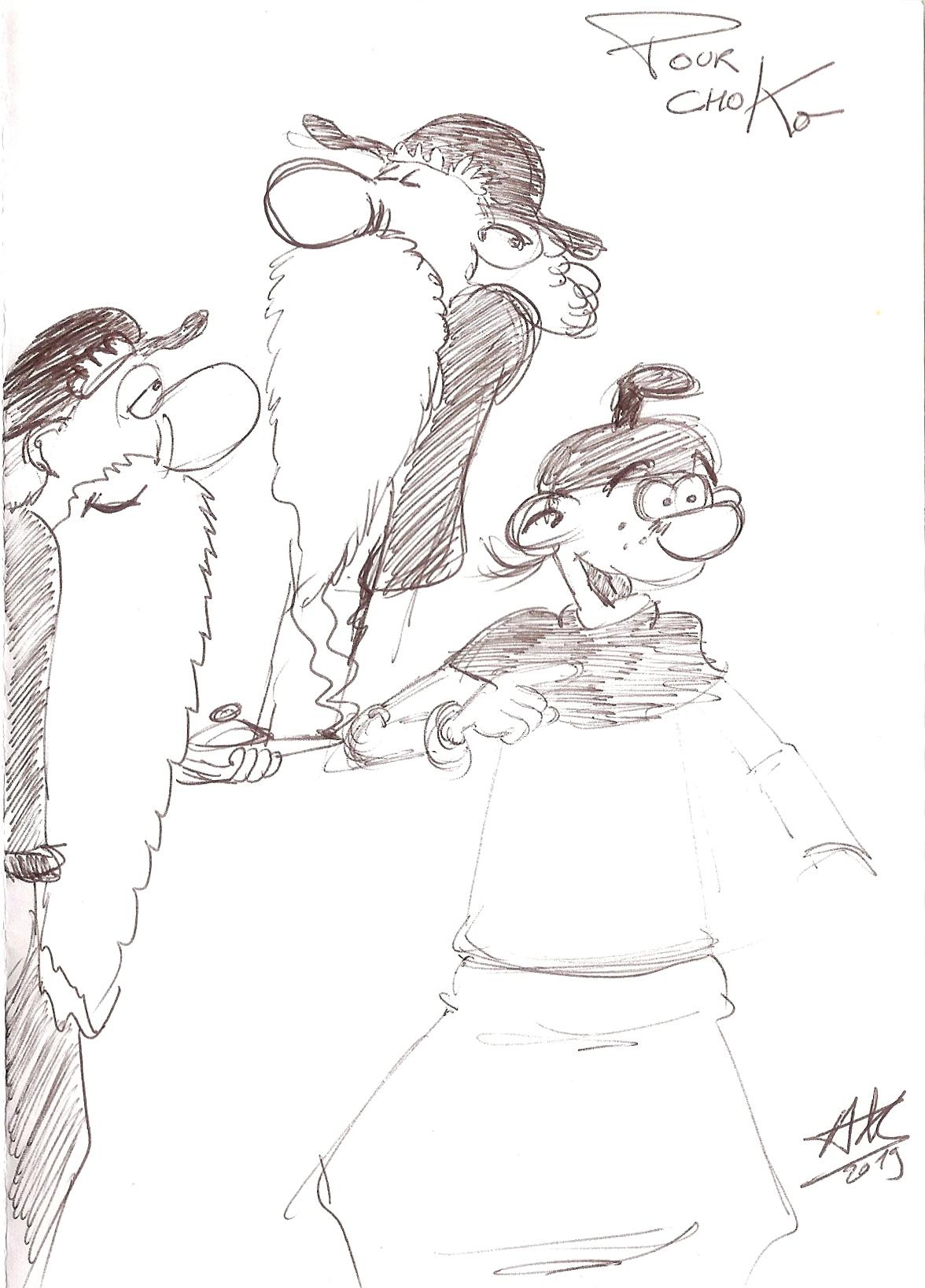 Leonard et disciple crayonne au stylo